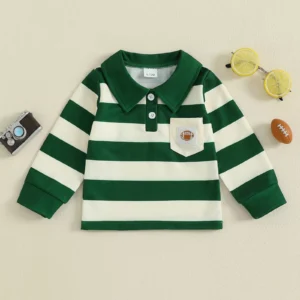 Gift for the Grandchildren - Toddler Boy Fall Stripe Pullover with Football Embroidery Pocket