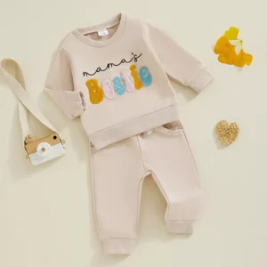 Gift for Grandchildren - Toddler Girls Outfit Set - Embroidered Sweatshirt & Drawstring Pants
