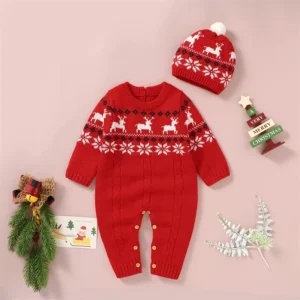 Gift for Grandchildren - Infant Christmas Knit Romper & Hat
