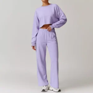 Gift for Grandmother - Yoga Set Sportswear Workout Gym Clothing - Long Sleeve Crop Top & High Waist Leggings