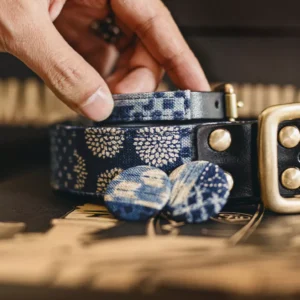 Vintage Boro Patchwork Leather Gift Set - Stylish Belt, Bracelet, and Brooch