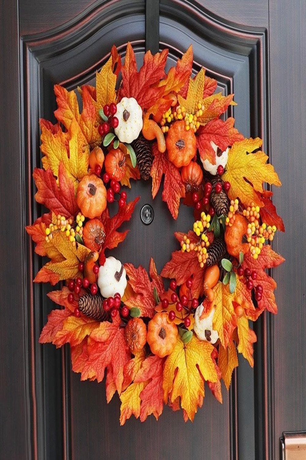 Beautiful Wreath with Pumpkins and Maple Leaves for Grandparents door.